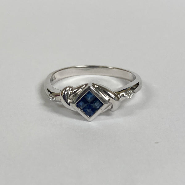 14KWG Princess Sapphire Cluster & Diamond Ring