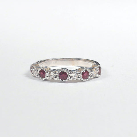 14KWG Ruby & Diamond Milgrain Band