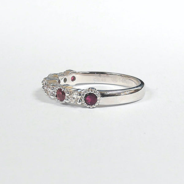 14KWG Ruby & Diamond Milgrain Band