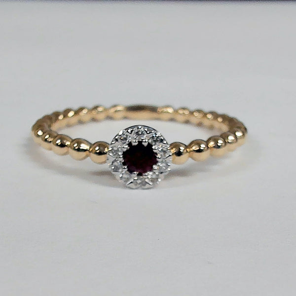 14KYG Ruby & Diamond Halo Beaded Ring