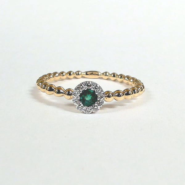 14k Emerald & Diamond Halo Beaded Ring