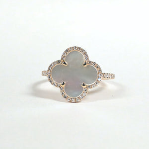 14K Mother Of Pearl & Diamond Clover Ring