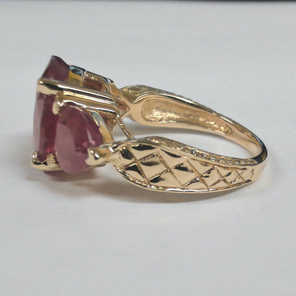 14k Glass-Filled 3-Ruby Ring