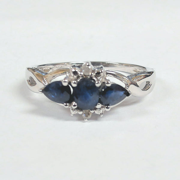 10KWG Blue Sapphire & Diamond Melee Wedding Ring