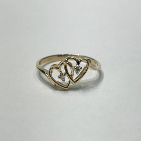 14K 2-Melee Diamond Double Heart Ring