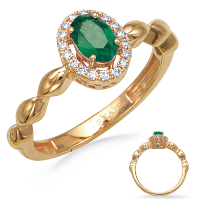 14K Oval Emerald with Diamond Halo Ring
