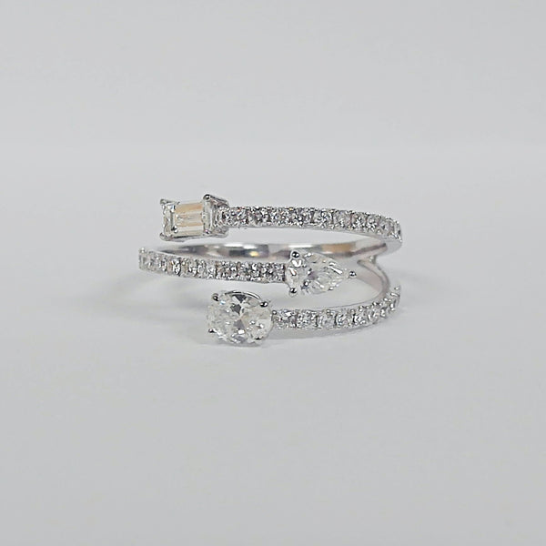 14K Baguette, Oval & Pear Diamond Double Negative Space Ring