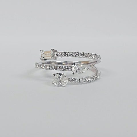 14K Baguette, Oval & Pear Diamond Double Negative Space Ring