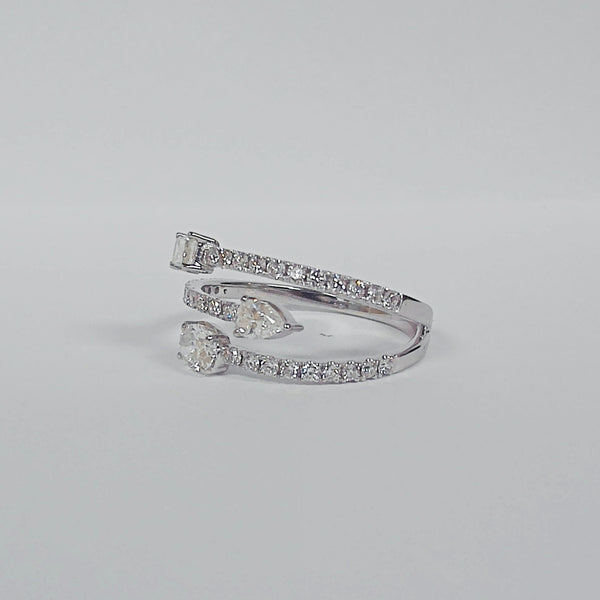 14K Baguette, Oval & Pear Diamond Double Negative Space Ring