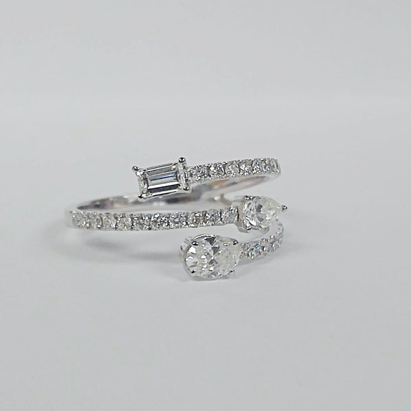 14K Baguette, Oval & Pear Diamond Double Negative Space Ring