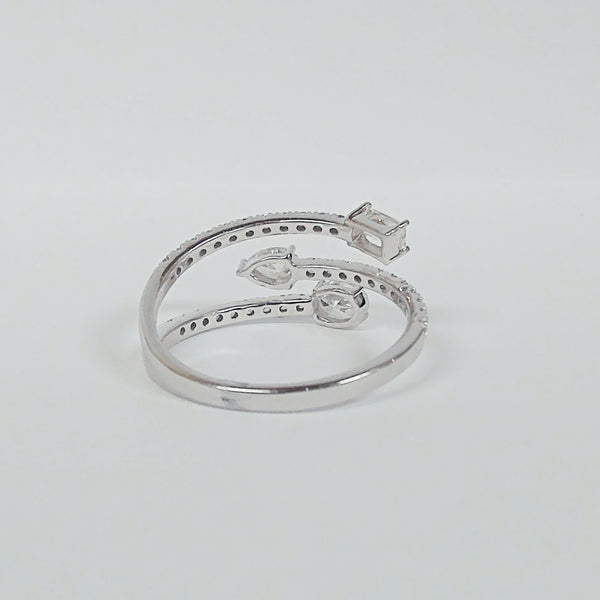 14K Baguette, Oval & Pear Diamond Double Negative Space Ring