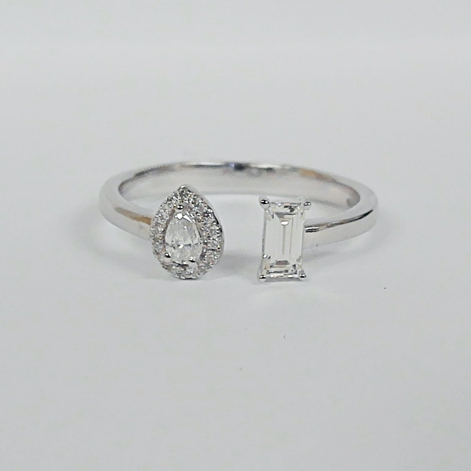 14K Baguette & Pear Diamond Negative Space Ring