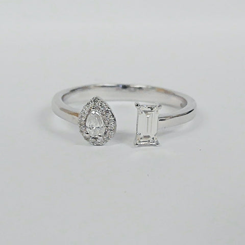 14K Baguette & Pear Diamond Negative Space Ring
