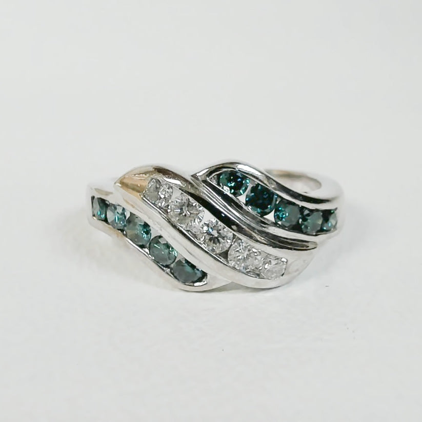14K Blue & White Diamond Fashion Ring
