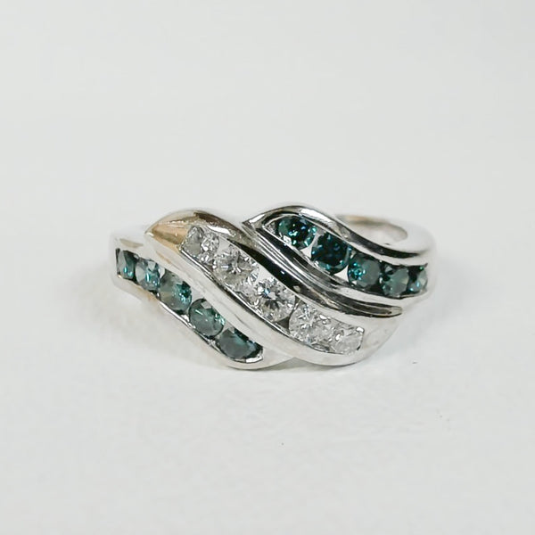 14K Blue & White Diamond Fashion Ring