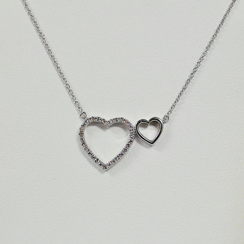 Sterling Silver Diamond Double Heart Stationary Necklace