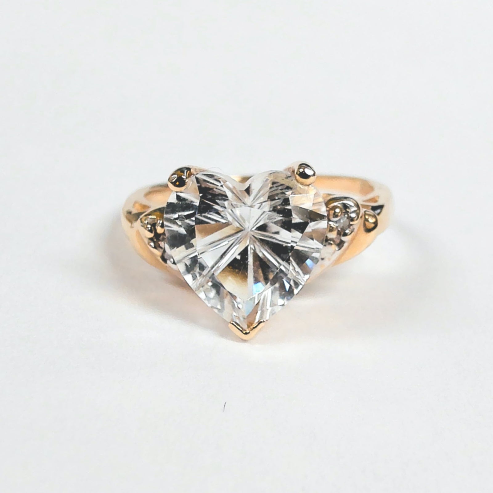 14KYG Heart-Shaped CZ & Melee Diamond Ring