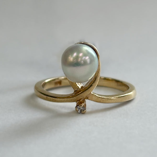 14k 6.5mm Cultured Pearl & Melee Diamond Fashion Ring