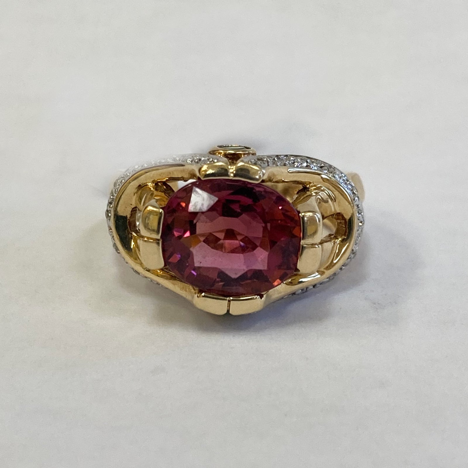 14k Pink/Green Tourmaline & Diamond Ring