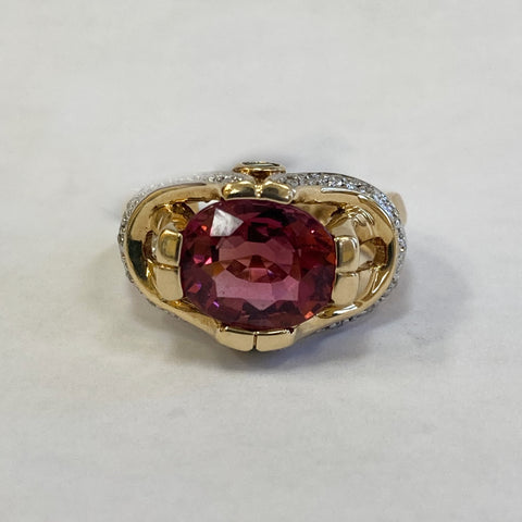 14k Pink/Green Tourmaline & Diamond Ring