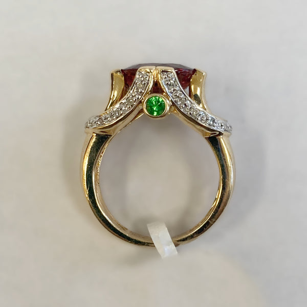 14k Pink/Green Tourmaline & Diamond Ring