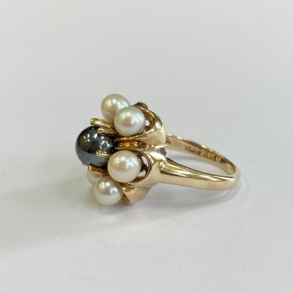 14k Hematite & Cultured Pearl Ring