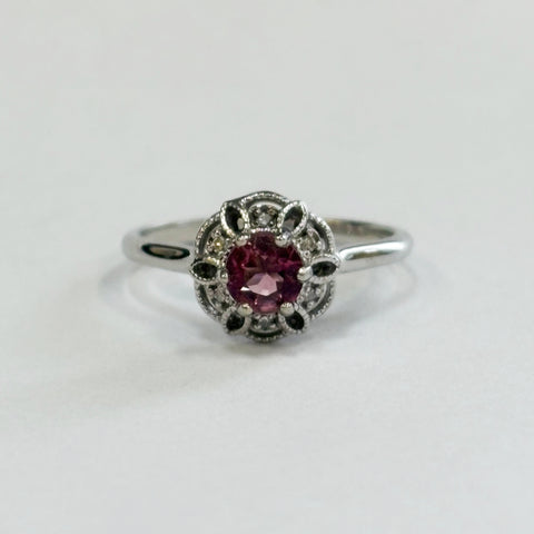 Pink Tourmaline Diamond Halo Ring