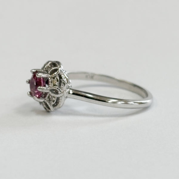 Pink Tourmaline Diamond Halo Ring