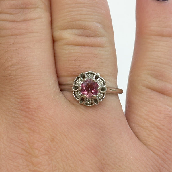 Pink Tourmaline Diamond Halo Ring