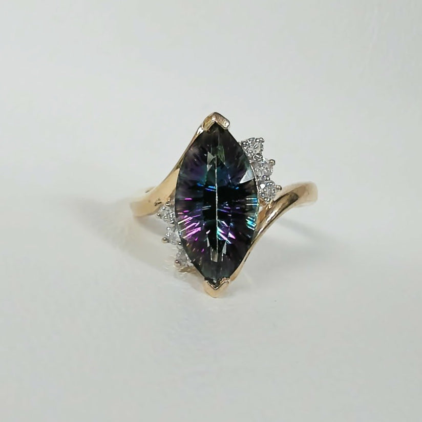 14K Mystic Topaz & Melee Diamond Ring