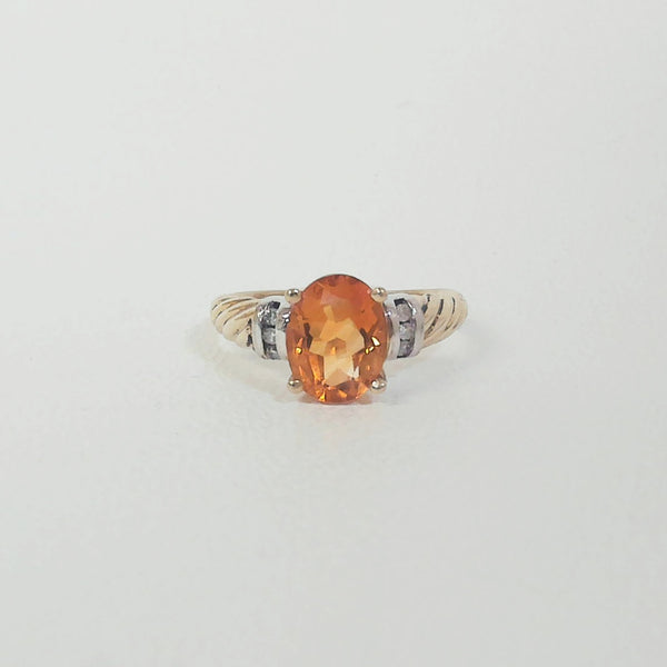 10K Oval Citrine with Diamonds Fashion Ring