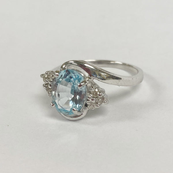 14k Oval Blue Topaz & Melee Diamond Ring