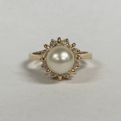 14KYG Cultured Pearl & Diamond Ring
