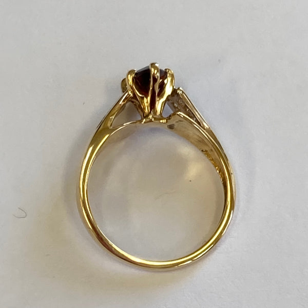 14k Marquise Garnet & Diamond Ring