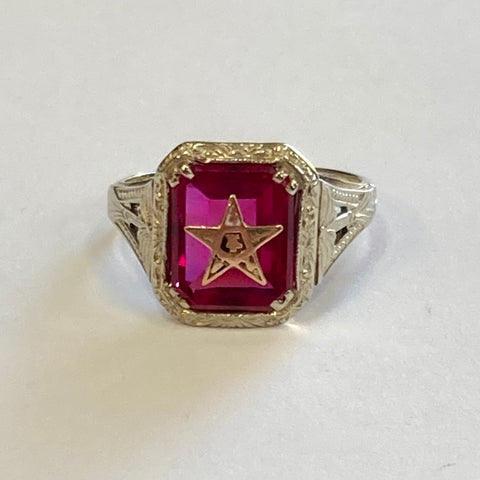 14k Synthetic Ruby Eastern Star Ring