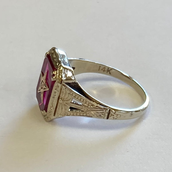 14k Synthetic Ruby Eastern Star Ring