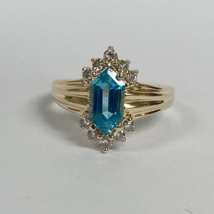 14k Synthetic Blue Topaz & Diamond Ring