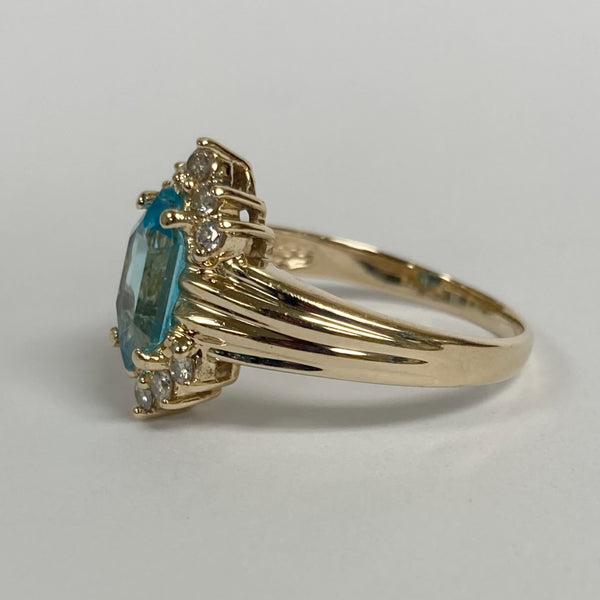 14k Synthetic Blue Topaz & Diamond Ring