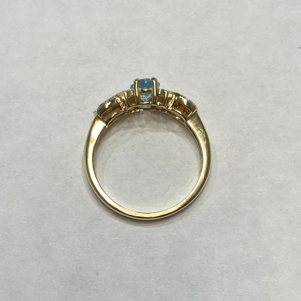 10k Oval Blue Topaz & Melee Diamond Ring