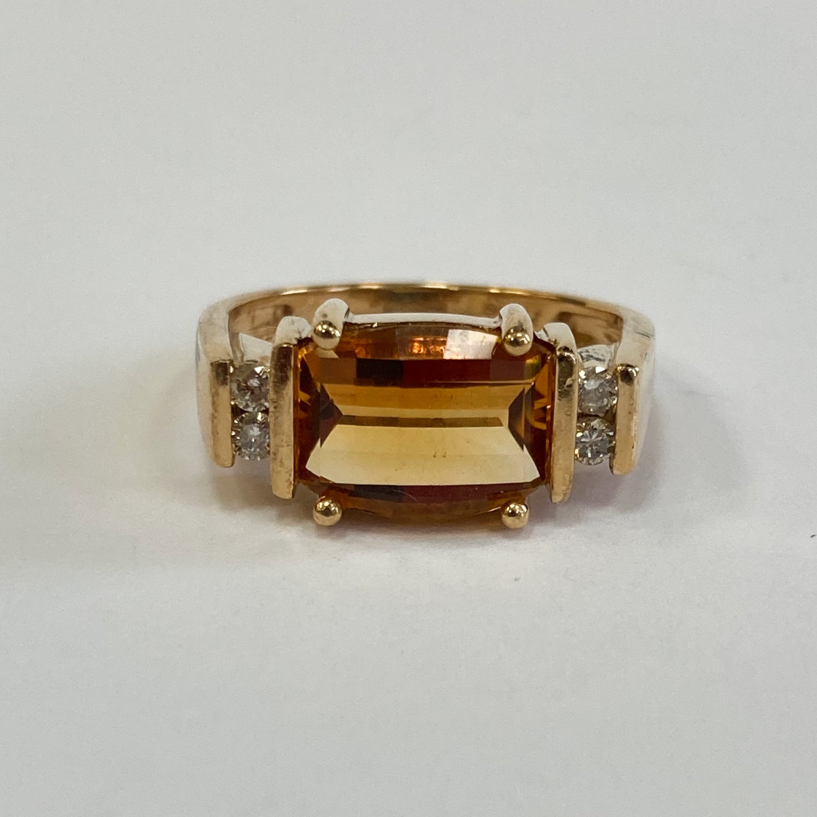 10k Barrel Fantasy-Cut Citrine & Diamond Ring