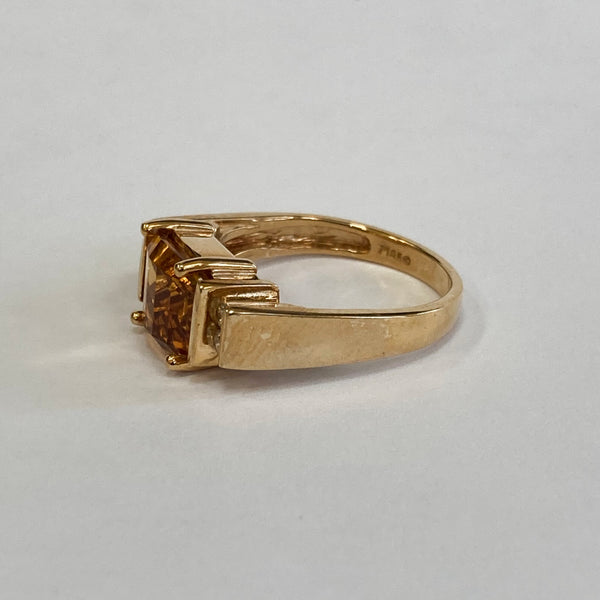 10k Barrel Fantasy-Cut Citrine & Diamond Ring