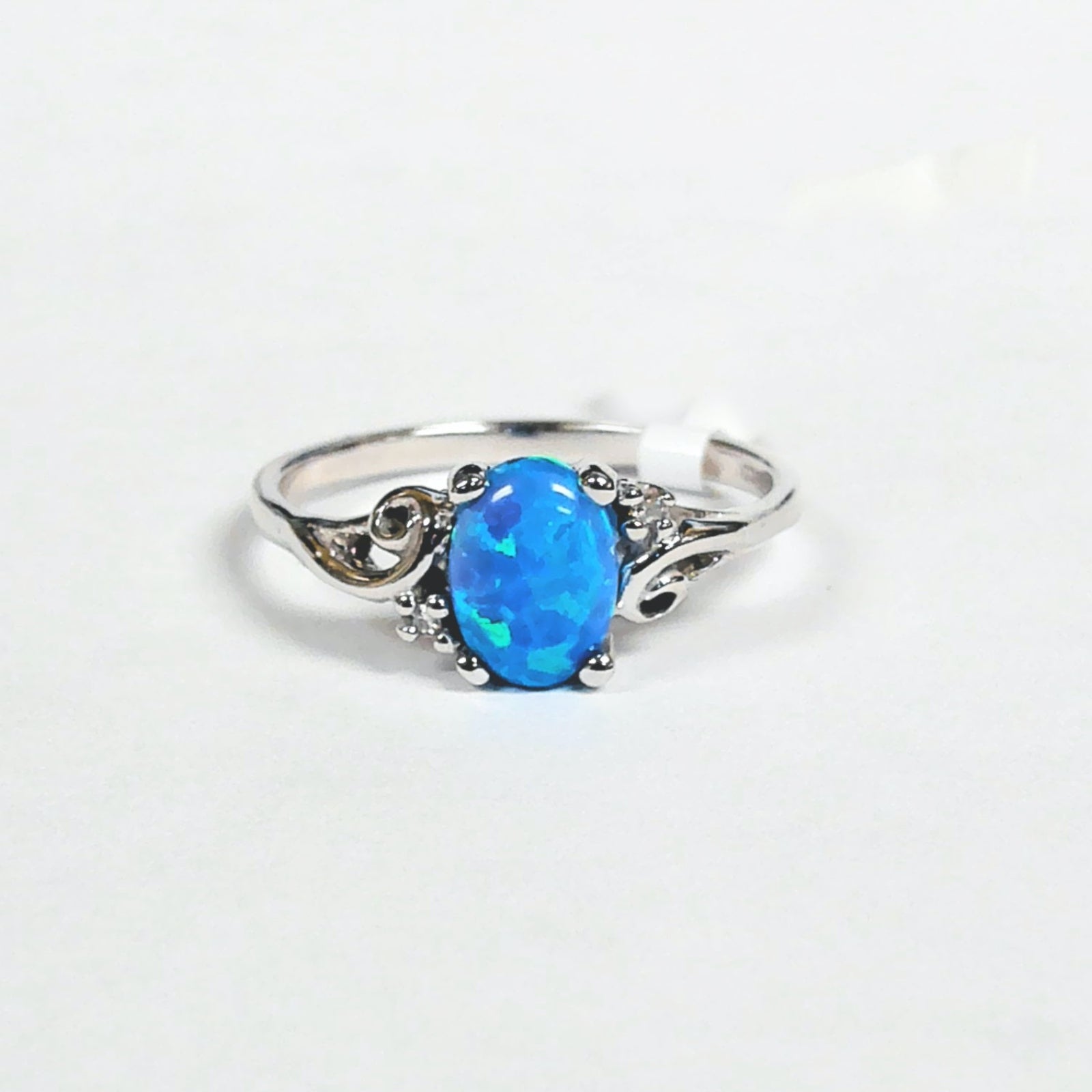 10k Synthetic Blue Opal & Diamond Ring