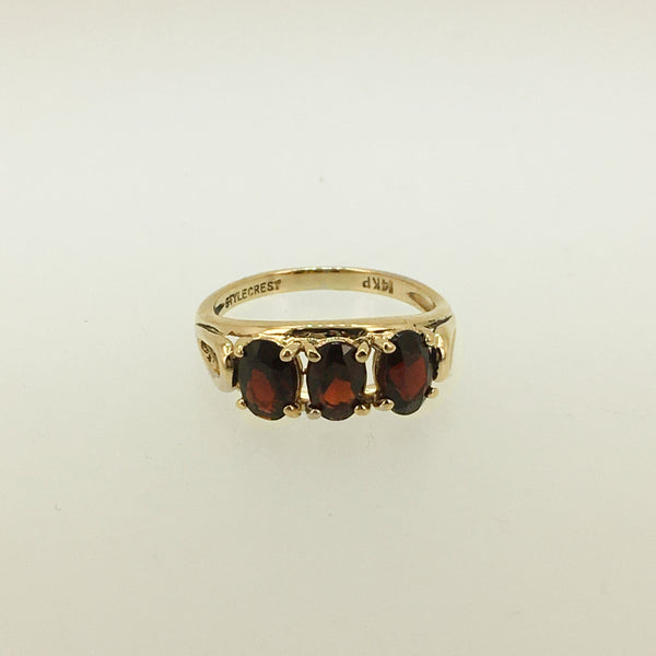 14k 3-Oval Garnet Ring