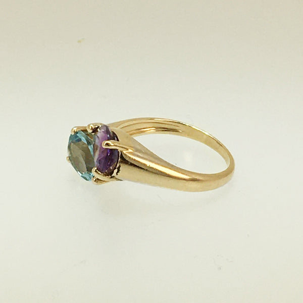 14k Pear Blue Topaz & Amethyst Ring