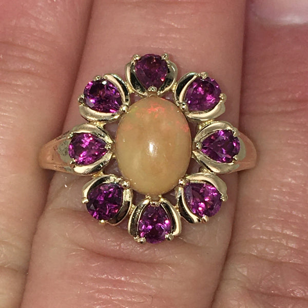 10k Fire Opal & Rhodolite Garnet Ring