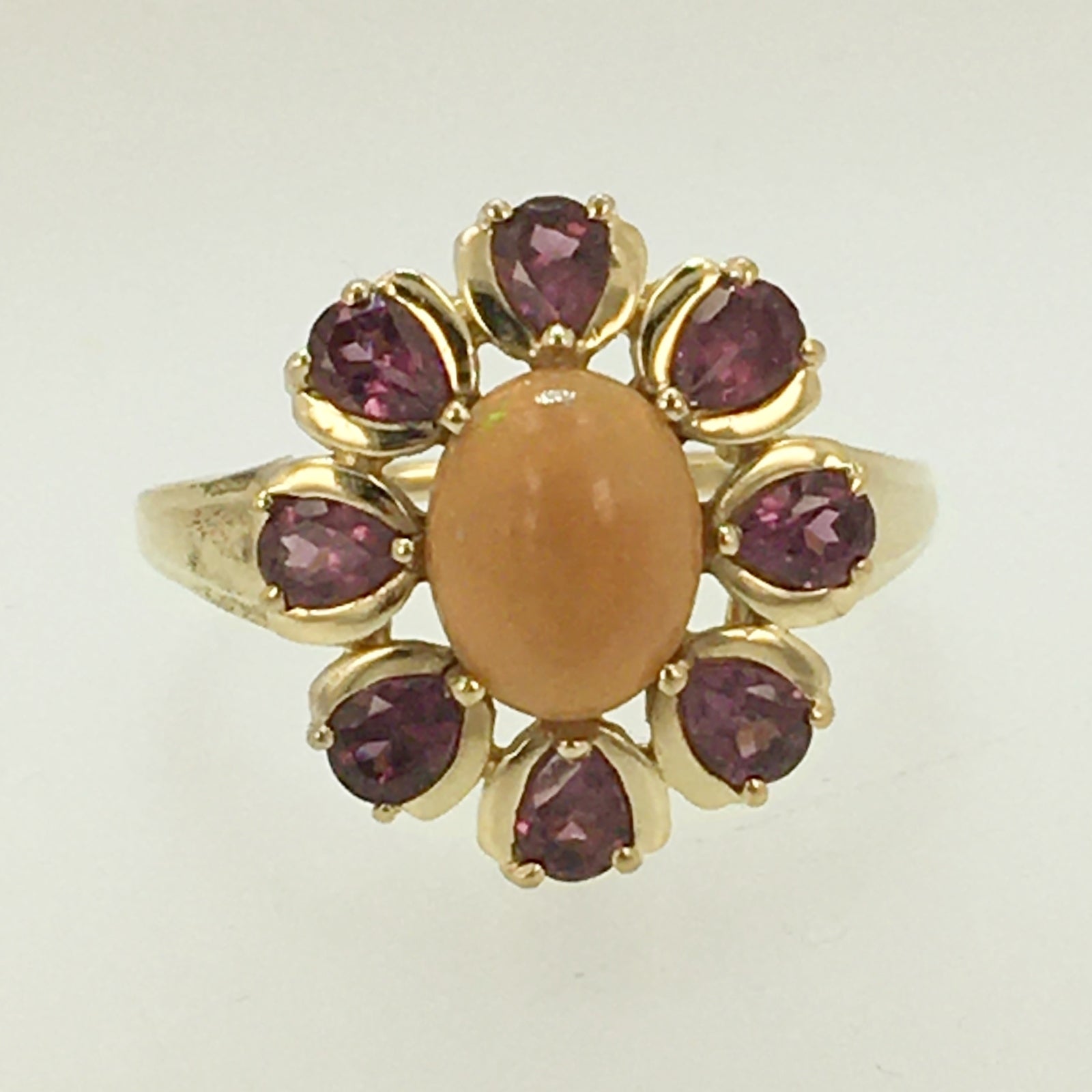 10k Fire Opal & Rhodolite Garnet Ring