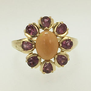 10k Fire Opal & Rhodolite Garnet Ring