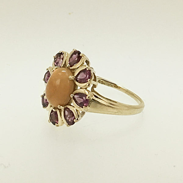 10k Fire Opal & Rhodolite Garnet Ring