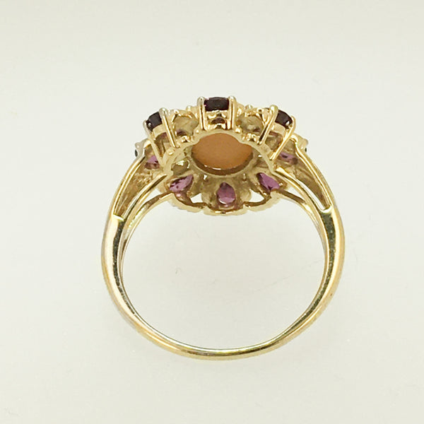 10k Fire Opal & Rhodolite Garnet Ring