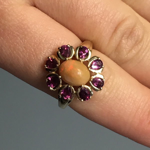 10k Fire Opal & Rhodolite Garnet Ring